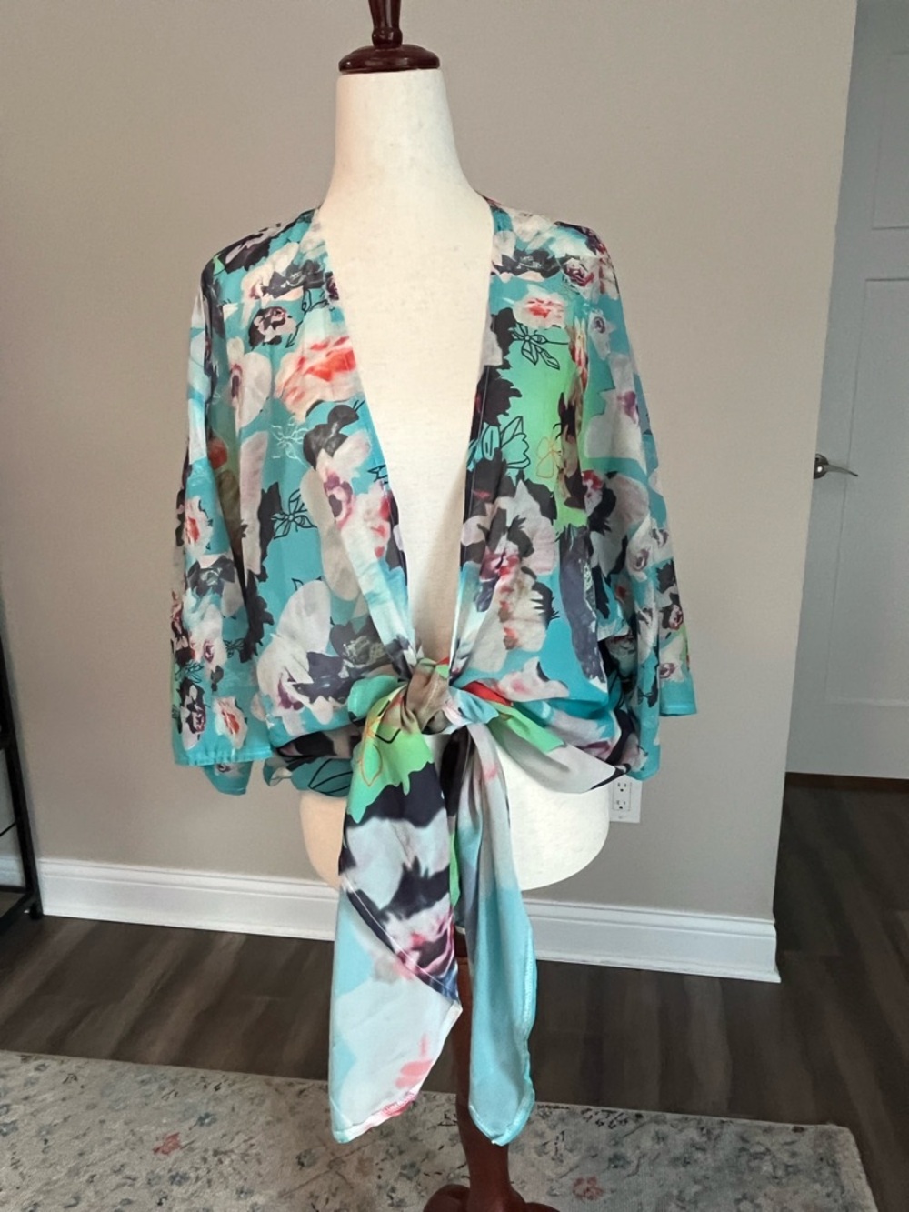 Floral Tie-Front Flowy Kimono